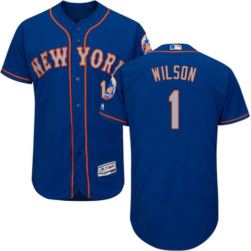 Mets #1 Mookie Wilson Blue(Grey NO.) Flexbase Authentic Collection Stitched MLB Jersey - Click Image to Close